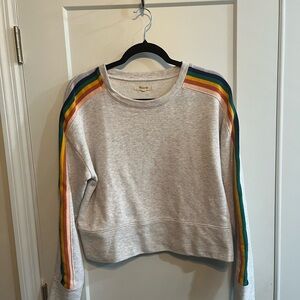 Madewell Rainbow Stripe Cropped Sweatshirt Gray Pullover Size L